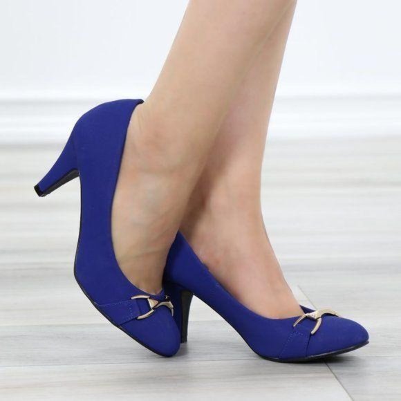 Shoes - Blue Vintage Style Round Toe Comfort Pumps